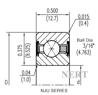 NJU(Φ12.7mm)薄壁密封四點(diǎn)接觸球軸承剖面圖